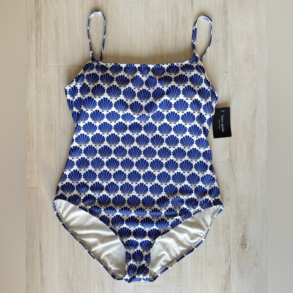 NWT Kate Spade Blue and White Shell Pattern One-Piece Swimsuit in Blue Berry